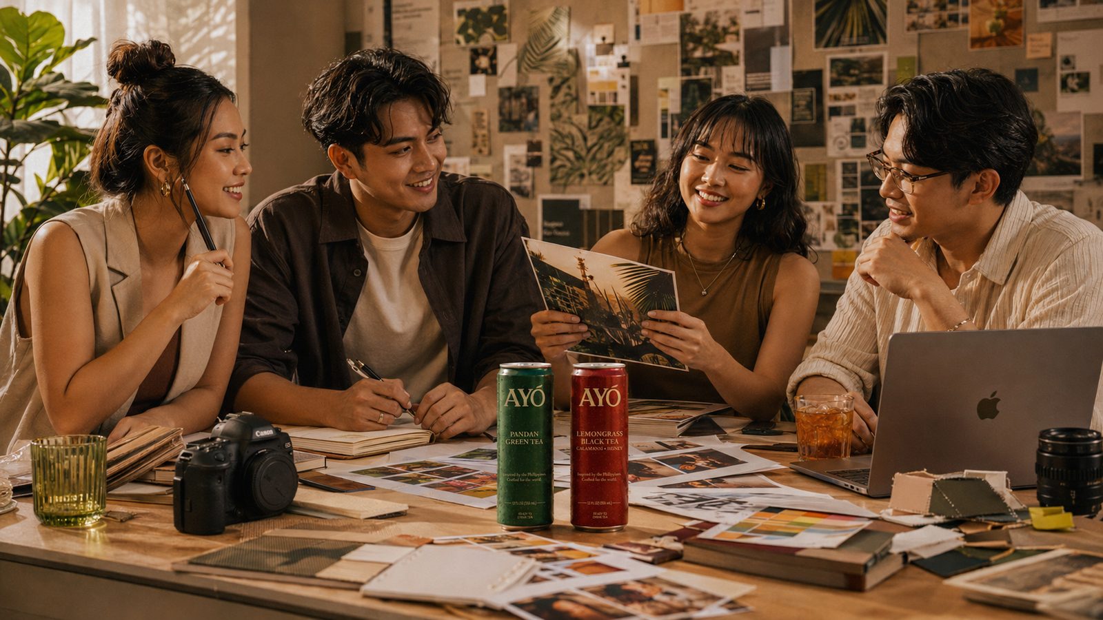 The AYÓ team reviewing brand and flavor moodboards